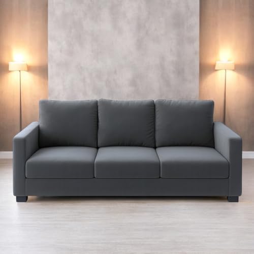 Image of FURNY Haster 3 Seater Fabric Sofa (Dark Grey) Premium Velvet Finish | Durable & Comfortable | Ideal for Living Room