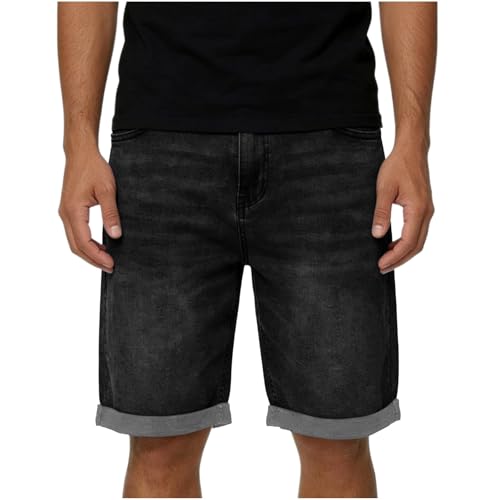 Short en jean pour homme coupe droite ajustée taille haute et bermuda délavé d'été