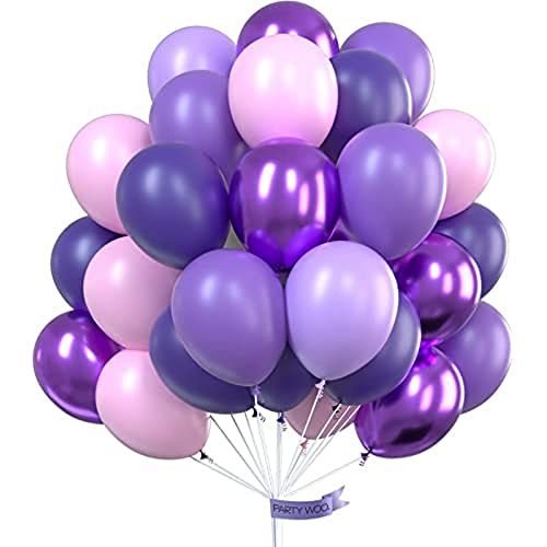 PartyWoo Purple Balloons, 70 Pcs 12 Inch Pastel Purple Balloons, Lilac Balloons, Violet Balloons, Purple Metallic Balloons for Purple Party Decorations, Purple Birthday Decorations, Purple Baby Shower