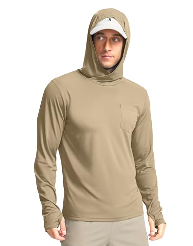 Men's Sun Protection Shirts UPF 50+ Long Sleeve Hoodie with 2 Pockets UV SPF Fishing Hiking Rash Guard Shirts