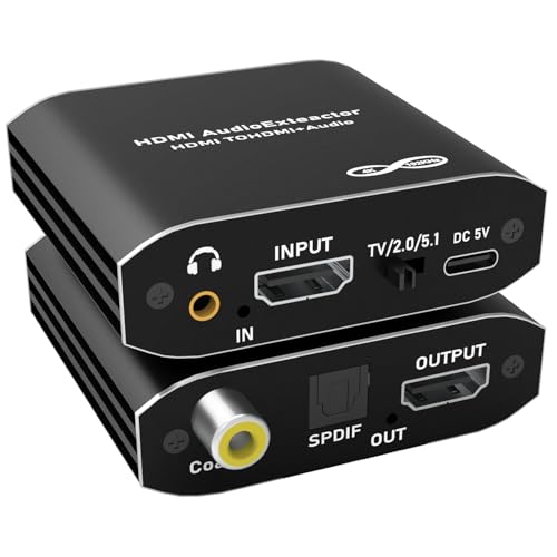 Tendak Extractor de Audio 4K HDMI, Adaptador de Audio óptico, Coaxial y Estéreo de 3,5mm para HDTV, PS4, PS5, Blu ray y DVD.