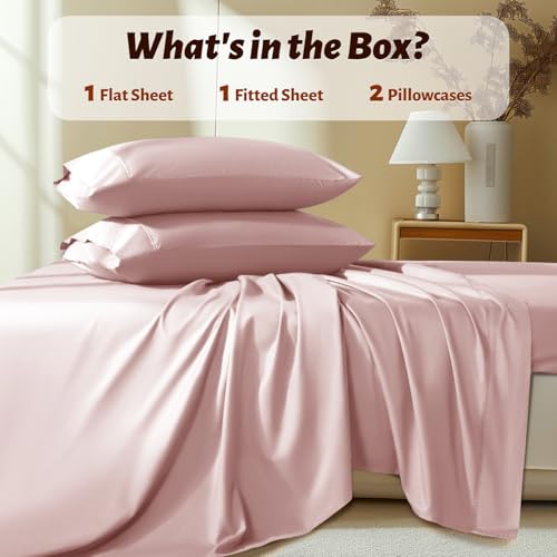 Shilucheng 100% Egyptian Cotton King Size Sheets Set - 1000 Thread Count,Luxury Cotton Bed Sheets,Breathable & Cooling Bedding and Pillow Cases, 16 Inch Deep Pocket - 4 Piece (Pink, King)