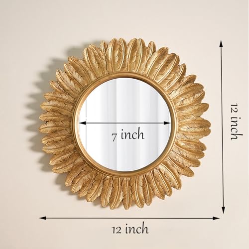ZOROSY Gold Round Decorative Mirror 12 inch, Vintage Resin Framed Wall Mirror, Hanging & Table Makeup Mirror for Living Room, Entryway, Bedroom - Image 3
