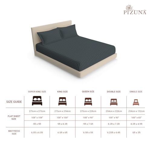 Image of Pizuna 100% Cotton Bedsheet Super King Size with 2 Pillow Covers, 300 Thread Count Long Staple Cotton, Stripes Pattern Flat Bed Sheet 108X108 Inch for Superking Bed, Anthrazit-Grey