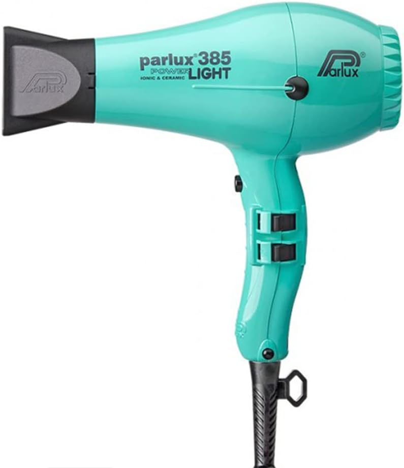 Parlux 385 Powerlight Ionic and Ceramic Teal Hair Dryer with Miracle Large Detangling Brush Mint Green – Lightweight Blow Dryer and Dual Bristle Brush for Smooth, Frizz-Free Hair