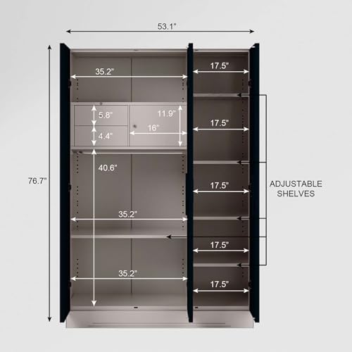 Image of Interio by Godrej Almirah Slimline 3-Door Steel Almirah, Cupboard for Clothes (Pacific Blue), 1-Year Warranty, 6 Shelves, 1 Locker, 2 Drawers, Star Design Mirror