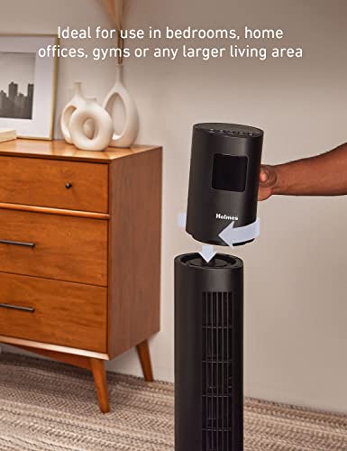 Holmes Stack-N-Connect 45" Digital Tower Fan, Clearread Display, Bonus Storage Bag, 80° Oscillation, 4 Speeds, 4 Modes, 8-Hour Timer, Home, Ideal For Bedroom Or Office, Remote Control, Matte Black #TOP3