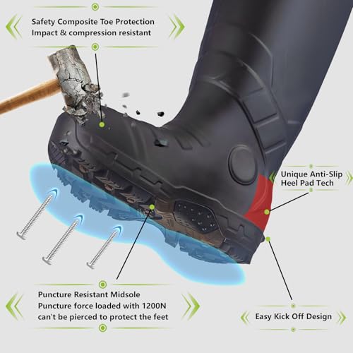Men's Heavy Duty PU Rubber Work Boots With Composite Toe Waterproof Insulated ASTM F2413-18 Acid & Oil Resistant Anti Slip On Ice4