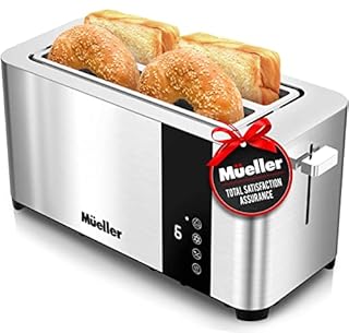 Mueller UltraToast Full Stainless Steel Toaster 4 Slice, Long Extra-Wide Slots with Removable Tray, Cancel/Defrost/Reheat Functions, 6 Browning Levels with LED Display (B091SQRKVG)