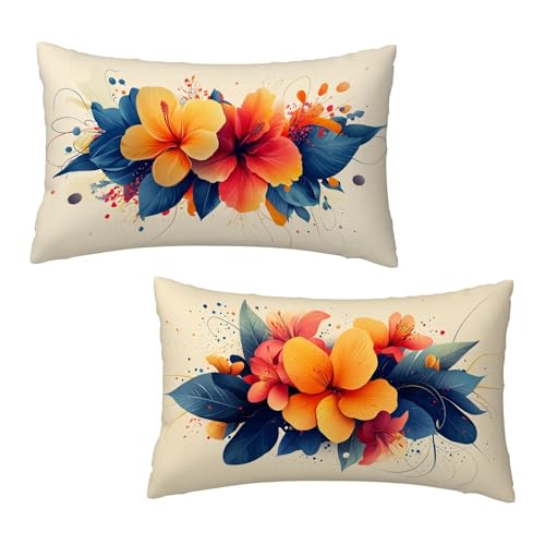 Funda Cojin 40x60 cm Idílico Fundas Cojines Sofa Floral Juego de 2, Rectangular Terciopelo Fundas de Cojines con Cremallera Oculta Suave y Transpirables Sofa Decorativa Regalos para Mujer Decor Z-9