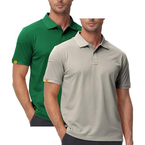ZITY Mens 2 Pack Polo Shirts Short Sleeve Performance Sports Golf Shirt for Men Tactical Shirt Medium Grassgreen Lightkhaki