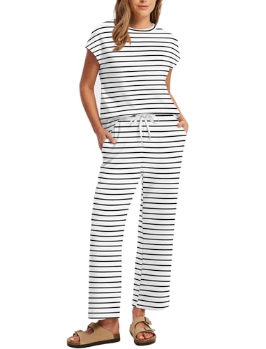 Image of Sampeel Two Piece Sets for Women Summer Vacation Outfits Cap Sleeve Tops Lounge Matching Sets Clothing Beach Fashion Clothes