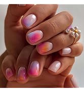 ORZOLATENT Sunset Ombre Press-On Nails – Pink & Orange Gradient, Glossy Gel, Long-Lasting & Easy DIY