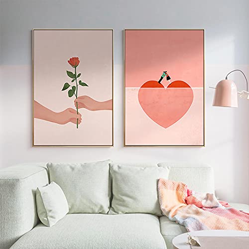 Peinture toile coeurs amoureux abstrait rouge rose salon 60x80