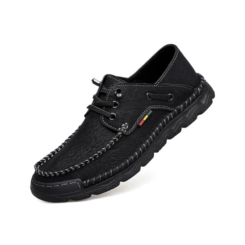 Asifn Mens Lace-up Loafers Fashion Casual Leather Shoes Non-Slip Driving Shoes Lightweight Comfortable Walking Shoes