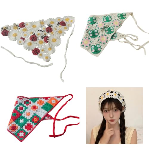 Lightweight Crochet Flower Kerchiefs Girl Photography Hair Scarf Knitted Hairband For Women Traveling Sunproof Turban2