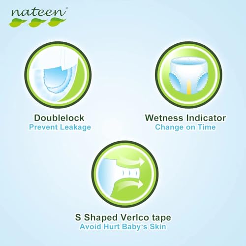 Image of Nateen Premium Baby Diapers, Overnight Use Disposable Diapers for Sensitive Skin, Ultra Thin Diapers with Comfortable Fit. (Size 3 (Medium), 144, Count), White