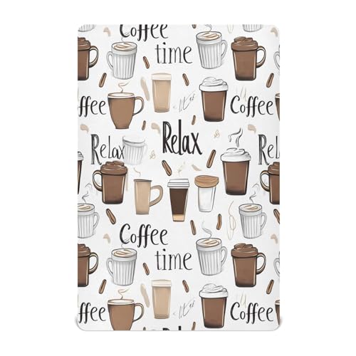Sábanas elásticas portátiles para cuna con patrón de taza de café, para bebé, transpirable, suave, para cuna para niñas y niños