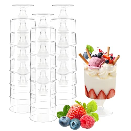 Vaskula Dessertgläser Plastik 25 Stücke Kreisförmig Dessertbecher Plastik 120ml Wiederverwendbar Transparent Desert Becher für DIY Hochzeitsfeier Geburtstag Weihnachten Halloween