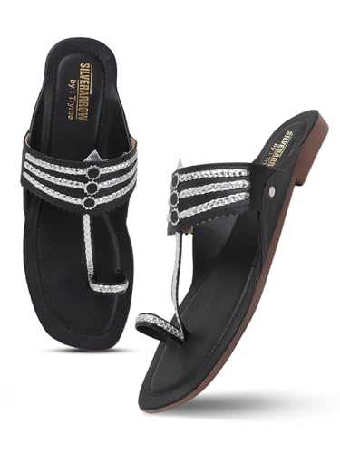 Image of SilverArrow Women's Desi Bloom Fashion Sandals|Kholapuri Style Flat with Open Back |Casual Wear