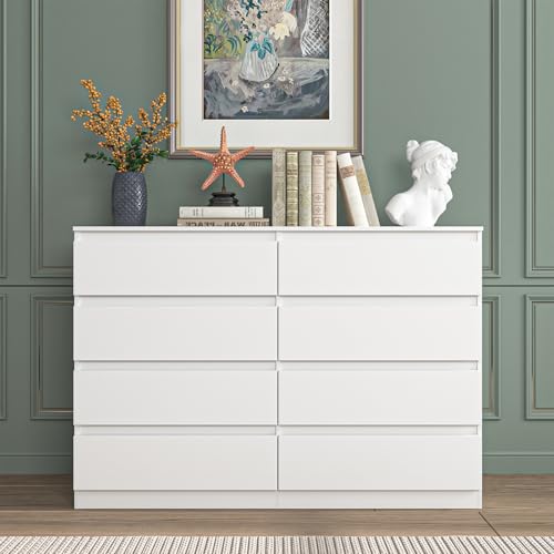 Vibe & Dine 8 Drawer Double Dresser, Modern Chest of Drawers with Wide Storage for Closet, Bedroom, Living Room, White - Image 3