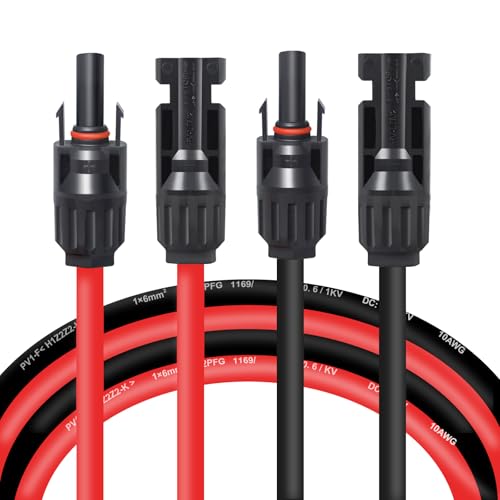 ENBKESK 10AWG 10Feet Mc4 Extension Cable, Solar Extension Cable with Solar Connector on Both Ends for RV, Boat, Roof, Outdoor (10FT Red and 10FT Black)