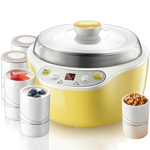 SNBGRYE Yogurtera AutomáTica DoméStica, Vaso Grande De 1000ml + 4 Vasos PequeñOs De 125ml, con Pantalla Led | Temporizador, Ideal para Yogur, Natto Y Vino De Arroz.