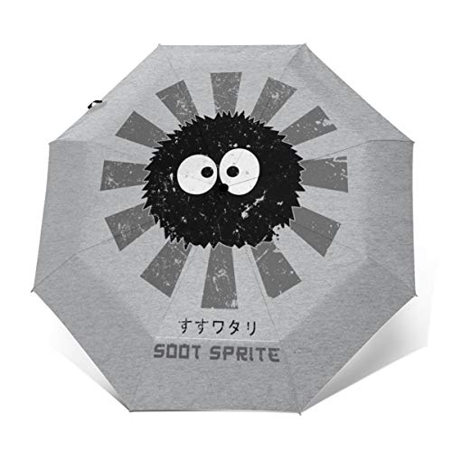 Soot Sprite Retro Japanese Windproof Compact Auto Open And Close Folding Umbrella,Automatic Foldable Travel Parasol Umbrella