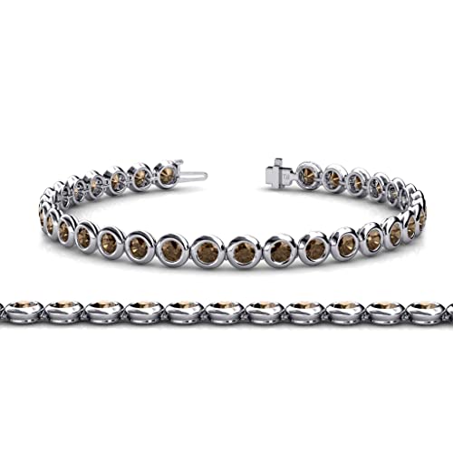 Smoky Quartz Bezel Set Tennis Bracelet 5 1/8 Ctw 14K Yellow Gold #TOP26