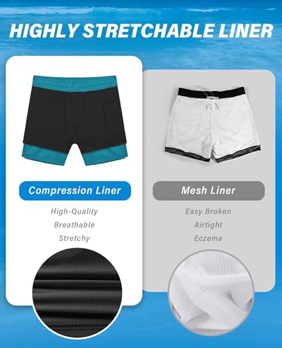 Image of Gleeease 5inch Mens Swim Trunks: 2 in 1 with Compression Liner Lined Soft Stretch Quick Dry Solid Pockets Drawstring Beach