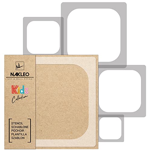 Nakleo Stencil Di Pittura Per Bambini, Set Di 5 Pezzi Da 9X9 A 34X34Cm Quadrato Arrotondato Retro, Modelli Plastica E Riutilizzabili Di Stanza Decoraz