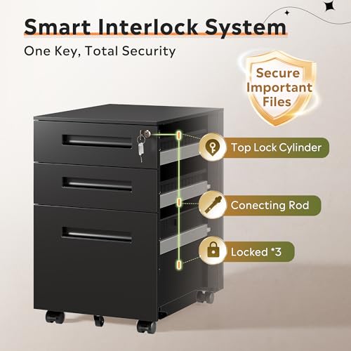 Image of DEVAISE 3 Drawer Mobile File Cabinet, Fully Assembled Except Casters