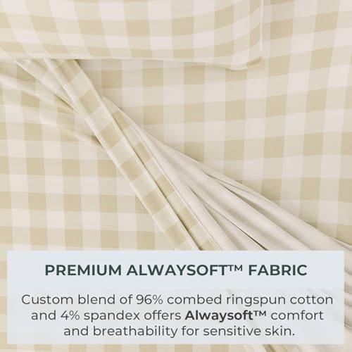 Image of Pobibaby Twin Sheet Set Kids, 3-Piece, Cotton Blend (Gingham Khaki) | Kids Bed Sheet Set, 3-Piece, Fitted Sheet, Flat Sheet, Pillowcase, Cotton Blend, Deep Pockets, Soft, Machine Wash, Seasons