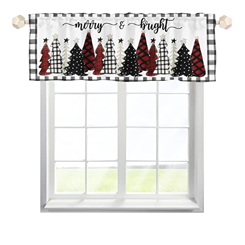 Hawskgfub Christmas Tree Merry Bright Kitchen Curtain Valance 54X18, Xmas Holiday Buffalo Check Plaid Short Topper Curtains Window Treatment Rod Pocket, Winter Farmhouse Home Living Room Bedroom Decor #TOP11