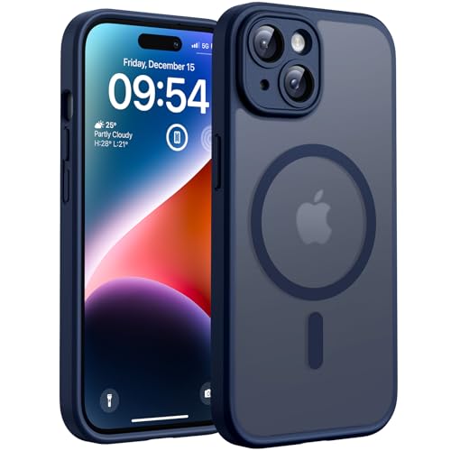 TOCOL Cover Magnetica per iPhone 14 6,1 Pollic, Compatibile con MagSafe, Protezione Fotocamera Integrata, Custodia Antiurto Traslucida Opaca, Blu