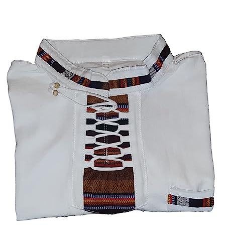 Shirt for Men with typical ornaments (L, white with colors detail)3