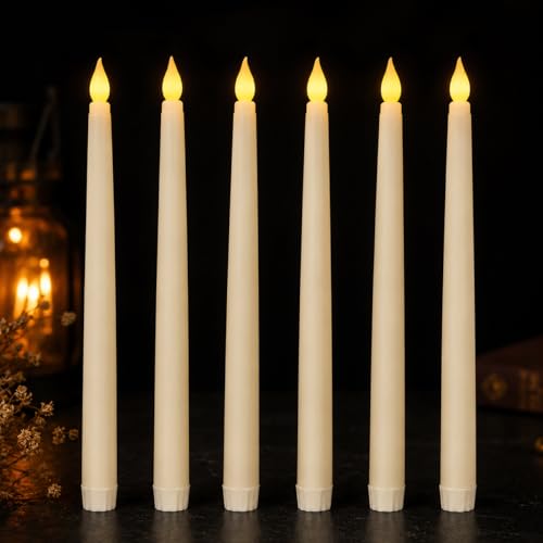 Flameless LED Taper Candles 6 Pack Battery Operated Flickering LED Candle Sticks 27.5 cm Ivory Battery Candles for Home Weddings Parties and Table Decor