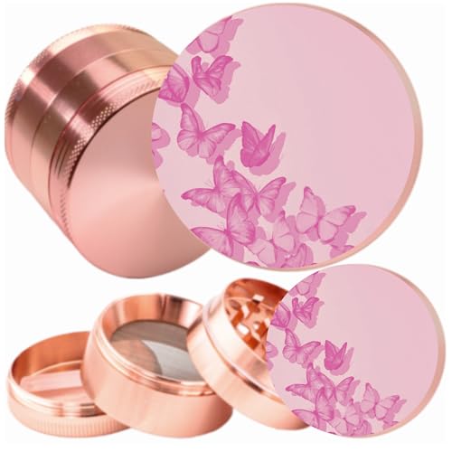 Pink Grinder - Four Piece Grinder with Full Print, Magnetic Top, Shark Teeth & Pollen Catcher - for Tobacco, Dry Herbs & Spices