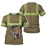 Custom Firefighter Reflective Safety Shirt, Firefighter T Shirts for Men, Fire Department Shirt, Fire Rescue Shirt (US, Alpha, Small, 5X-Large, Regular, Regular, RS13)