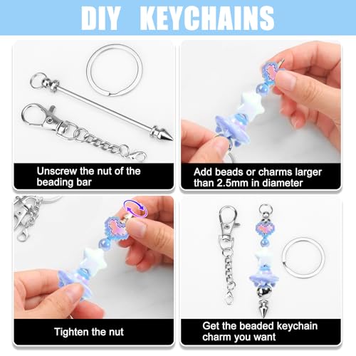 Kit de llaveros para regalar a mujeres creativas con borlas alegres y cuentas 5