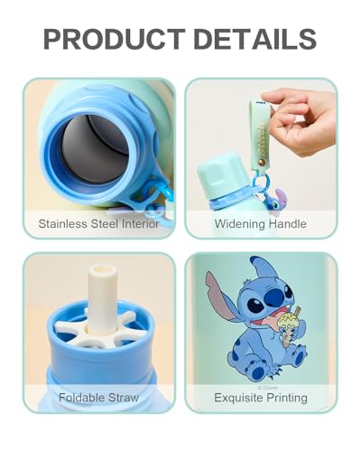Image of MINISO Disney Lilo and Stitch 20 oz Water Bottle with Detachable Charm -Stainless Steel Insulated Tumbler with Straw and Lid Travel Cup for School Sports Office Gifts for Girls Boys Kids