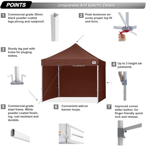 Image of ABCCANOPY Commercial Pop Up Canopy Tent with Sidewalls 10X10,Brown