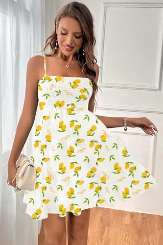 Image of HVEPUO Women Spaghetti Strap Sleeveless Smock Cami Mini Dress Summer Vacation Flowy Boho A Line Swing Short Dresses for Women