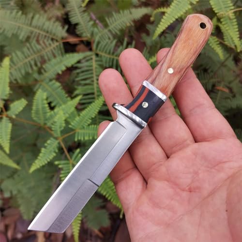 Doom Blade 6.3\" Fixed Blade Small Cutter Knife Hunting Knife with Nylon Sheath, Lightweight,Easy to carry Camping Knife 440C Stainless Steel Blade with Wood Handle,Full Tang,For Outdoor, Hunting, Camping (Right Angle)