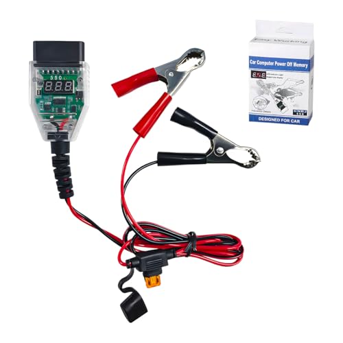 NYTKL OBD2 Car Memory Saver Protection Connector 12V Vehicle ECU Emergency Power Supply Cable with 2 Alligator Clips OBD II Digital Display Automotive Battery Power-Off Protector