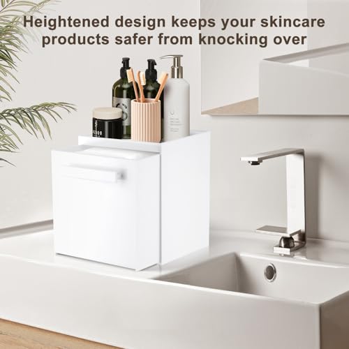 TAINESS Disposable Face Towel Storage Box Compatible with Clean Skin Club Clean Towel XL Acrylic Facial Towels Holder with Drawer Wall-Mounted Makeup Organizer for Vanity, Bathroom (Glossy White)