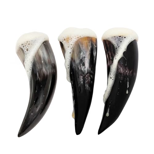 Lord of Battles Medieval Viking Drinking Horns Set of 3 Pieces Genuine Ox Horn Norseman Drinking Vessel Horn for Ale Mead for Men and Women (Plain 80-100 ML)