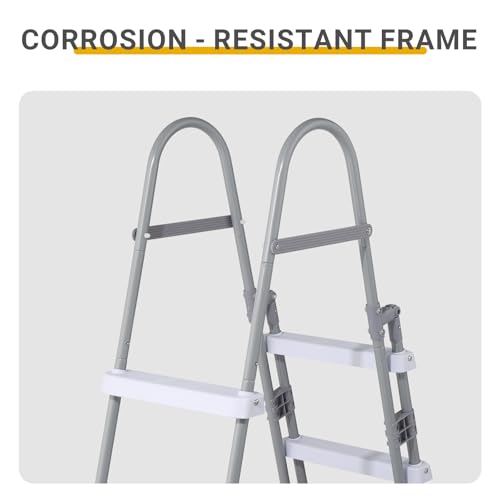 Image of 4 Steps Pool Ladder,Iron Above Ground Swimming Pools Steps Safety Ladders,Outdoor Pool Ladders,Heavy Duty Swimming Pools Ladder,with Metal Legs,for Outside Yard Backyard Garden Deck (Grey & White)