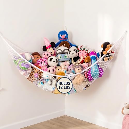Stuffed Animal Hammock | Corner Stuffed Animal Storage & Plushie Net | Toy Hammock for Stuffed Animals | Holds 12lbs | Easy Hang, All Hardware Included | White Bedroom Decor | by Lilly's Love