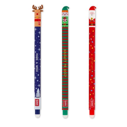 LEGAMI - 3er Set löschbare Gelstifte Weihnachtsedition Rot Blau Grün löschbare Tintenstifte löschbare Weihnachtsstifte löschbar ohne Papier zu verbrauchen